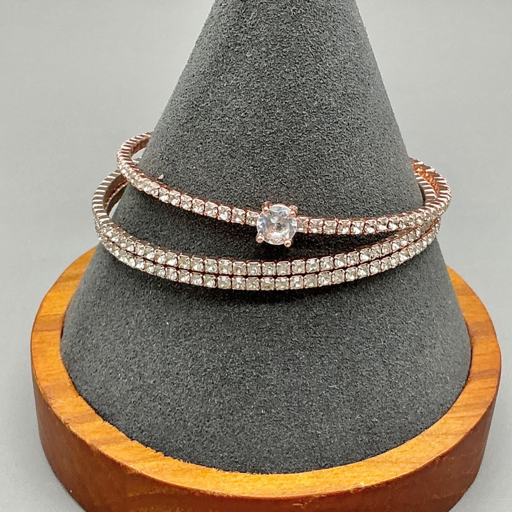 Bangle Bracelet Set Women Rose Gold Tone Rhinestone Solitaire Wrap Jewelry
